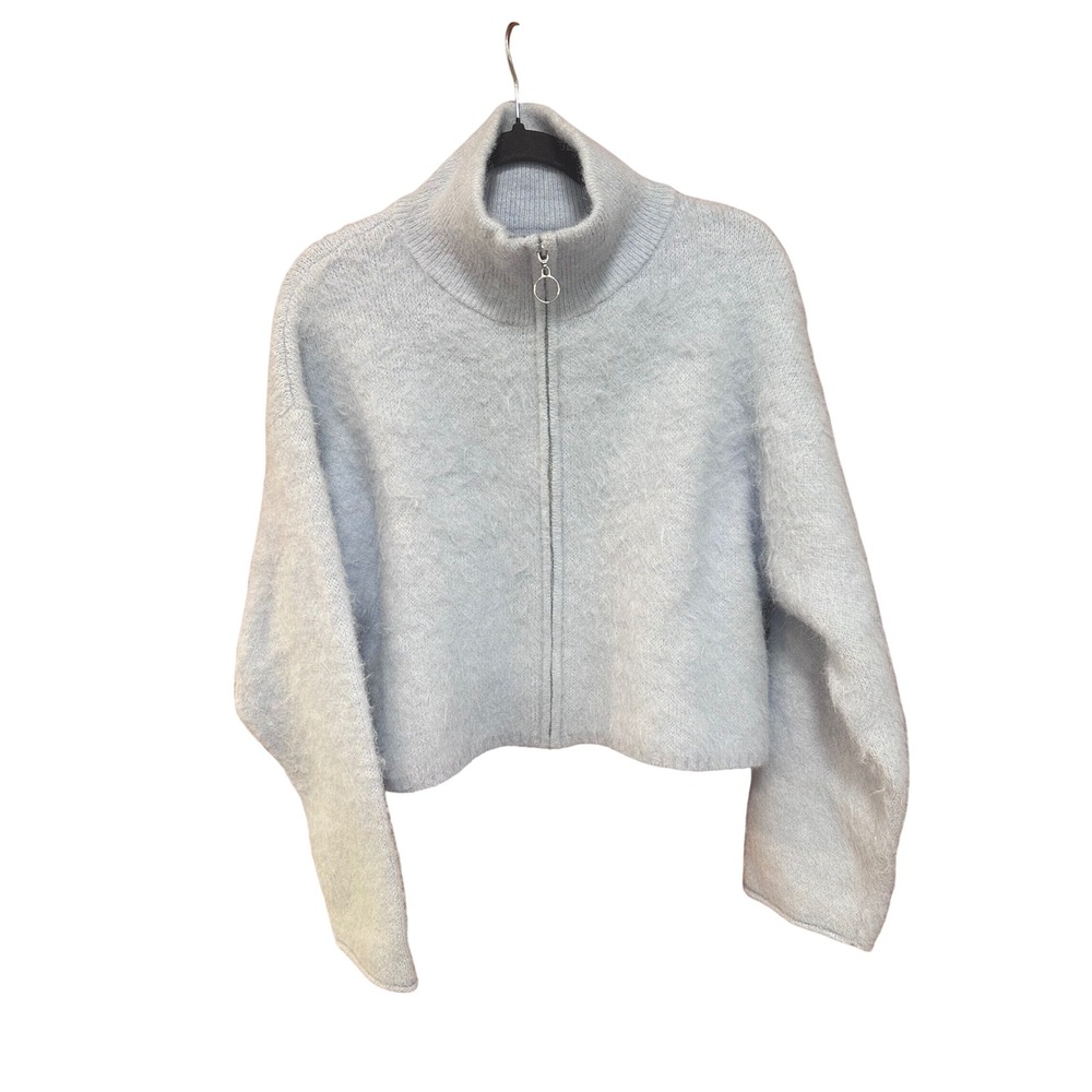 Wild Fable Light Blue‎ Fuzzy Knit Cropped Full Zip Sweater Mock Neck Small